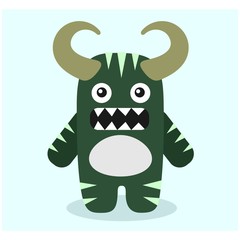 cute funny imaginary green horned monster mascot cartoon character