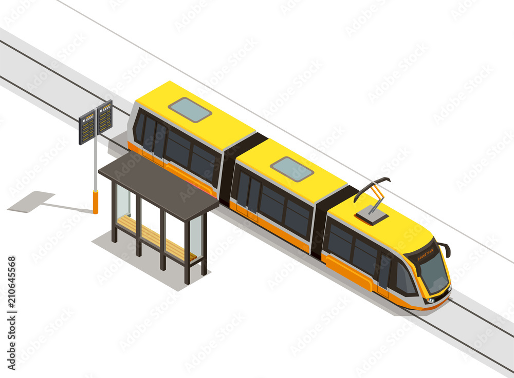 Sticker tram stop isometric composition