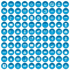 100 railway icons set in blue circle isolated on white vector illustration