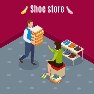 Shoe Store Isometric Background