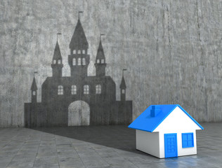 Fototapeta na wymiar A house that throws a castle shadow. The concept of housing. 3D illustration