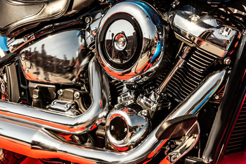 shiny, chrome motorbike engine
