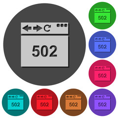Browser 502 Bad gateway icons with shadows on round backgrounds