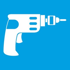 Hand drill icon white isolated on blue background vector illustration