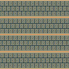 Seamless vector striped pattern. Fashion textile print with greek design. Greece meander fabric background. Retro colors.
