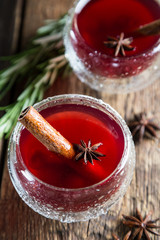 Refreshing cherry fruit drink with cinnamon and badan © Ruslan Mitin