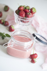 glass jar with homemade Strawberry Kurd