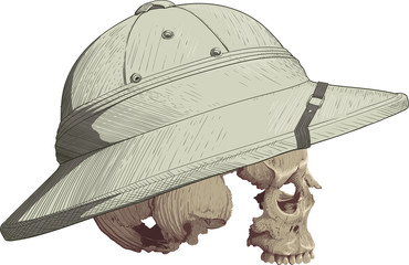 Skull in Cork Helmet
