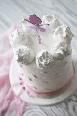 Children's pink cake. birthday pink cake. Tiered birthday cake.