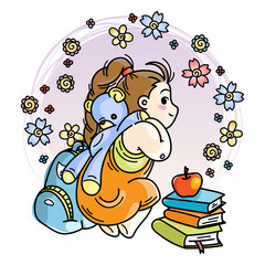 Cute girl ready to School. For books, prints, posters, cards.