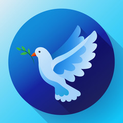 Blue dove of peace icon. Flying blue bird and peace concept. Pacifism concept. Free Flying dove icon - symbol of God, peace on earth, divine providence, the angel of God. Can be used as church logo
