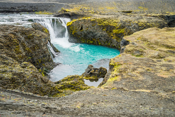 Naklejka na ściany i meble Sigoldufoss Waterfall in Landmannalaugar region - Southern Iceland