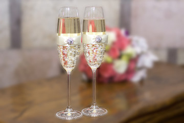 Wedding glasses of the newlyweds