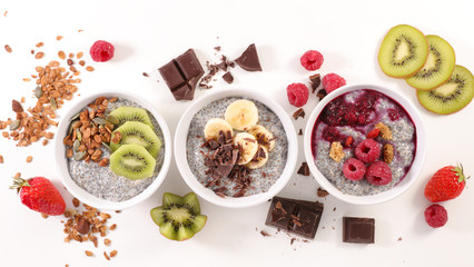bowl of chia ,cereal and fruit
