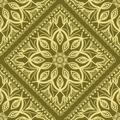 pattern with floral mandala, decorative border. seamless design for print fabric. Ornamental Vector Background.