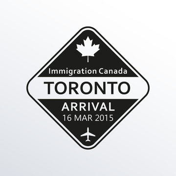 Toronto passport stamp. Canada airport visa stamp or immigration sign. Custom control cachet. Vector illustration.