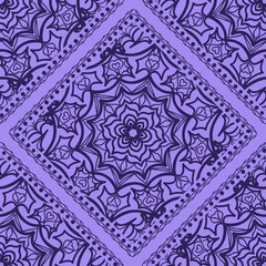 Vector nature seamless pattern with abstract floral ornament. Round mandala in childish style.