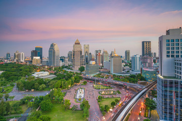 Naklejka na ściany i meble Bangkok city skyline with Lumpini park from top view in Thailand