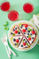 watermelon pizza slices with yogurt and berries, summer dessert
