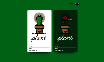 Indoor Plant Name ID Tag Card Design Vector Illustration with Smiley Face Type and Age Details 