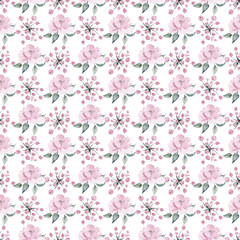 Digital paper gentle pink flower peony watercolor and leaves