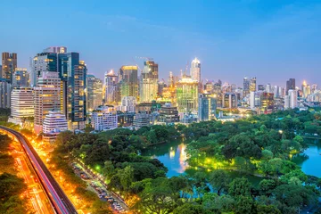 Bangkok city skyline with Lumpini park  from top view in Thailand © f11photo