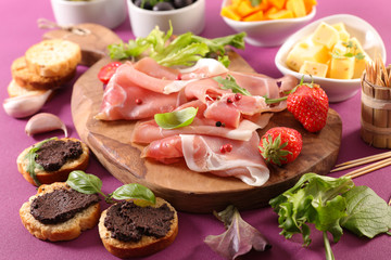 prosciutto ham, cheese and melon