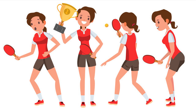 Table Tennis Young Woman Player Vector. Twists The Ball. Ping Pong. Girl Athlete. Flat Cartoon Illustration