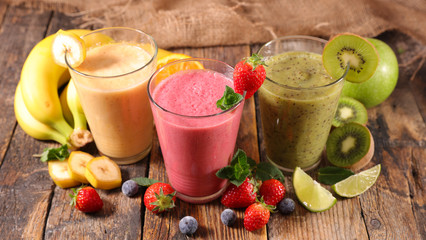 fruit smoothie and ingredients