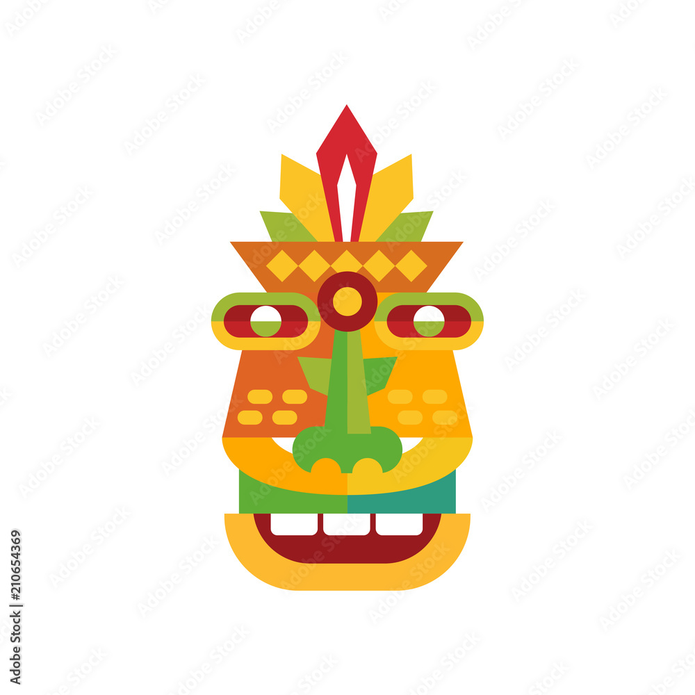 Sticker colorful ethnic tribal ritual mask vector illustration on a white background