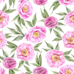 seamless pattern pink peonies watercolor