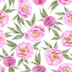 Fotobehang seamless pattern pink peonies watercolor © Марина Радышевская