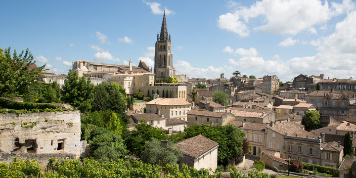 Large view on Saint Emilion wine village near Bordeaux France UNESCO World Heritage Site
