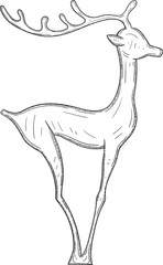 Decorative Christmas silhouette of deer sketch.