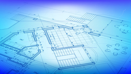 vector architectural plan - abstract architectural blueprint of a modern residential building / technology, industry, business concept illustration: real estate, building, construction & architecture