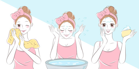cartoon woman wash face