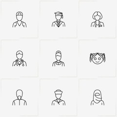 People line icon set with muslim lady , doctor  and sailor