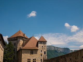 tracking shot on castle in Annecy, France