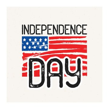 Independence Day inscription handwritten with elegant font against hand drawn national American flag on background