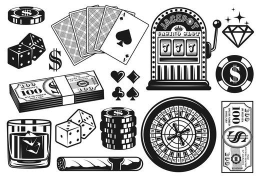 Casino and poker vector objects, vintage elements