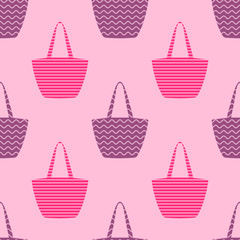 Seamless women pattern with bags on pink background