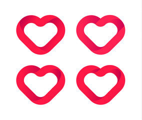 Red hearts, love vector icons set. Wedding logo template, heart design element. Valentine day symbol. Abstract outline isolated hearts, logo on white background.