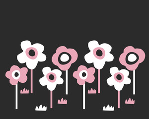 Hand drawn abstract flowers in scandinavian design. Flowers growing in a garden and on the field. For kids,nursery,wrapping or textile. Vector illustration © OliaGraphics