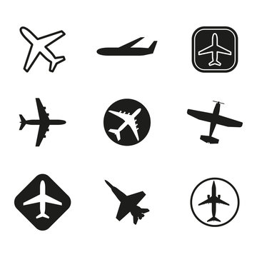 Plane icon set. Airplane silhouettes isolated on white background. Vector illustration.