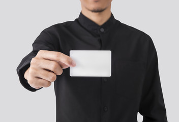 employee catch blank business card showing for mockup template logo branding background.