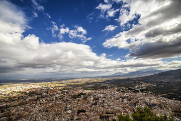 Panoramic view of the city from the castle of Santa Catalina, taken in Jaen, Andalucia, Spain