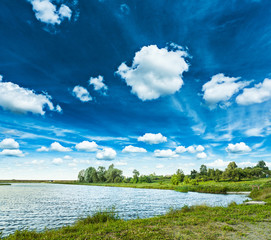 lake in spring with beautiful cloudy sky