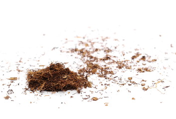 Tobacco pile isolated on white background, side view