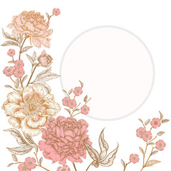 Vintage-Grußkarte mit Blumen. © marinavorona