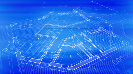 vector architectural plan - abstract architectural blueprint of a modern residential building / technology, industry, business concept illustration: real estate, building, construction & architecture